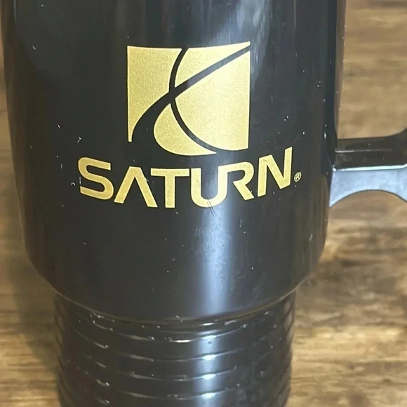 SATURN Automotive Coffee Tea Cup mug with handle double side printed blk/gold - Picture 6 of 9